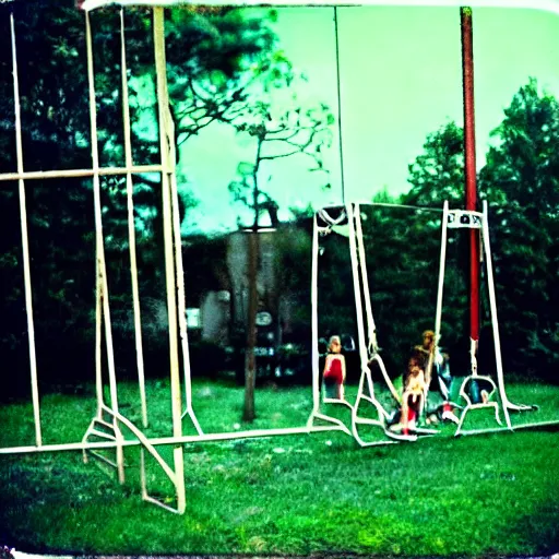 Prompt: grunge disposable camera photo of a swing set | horror | nightmare