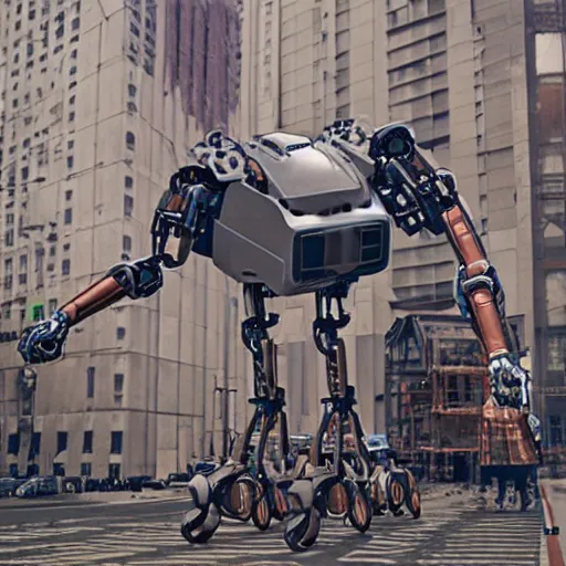 Prompt: a gigantic mechanical robot by Gregory Crewdson and Keos Masons, dribble, cg society