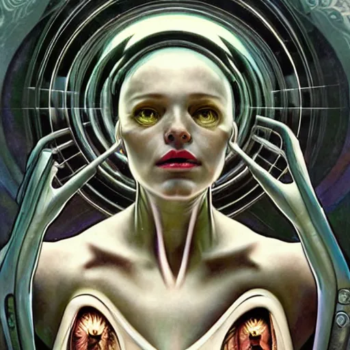 Prompt: professional digital painting, extreme illustration of an alien by H R Giger + artgerm, alphonse mucha ::