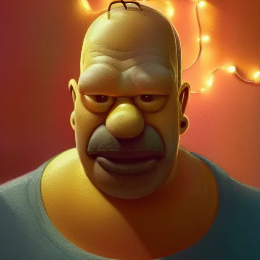 Image similar to ultra realistic illustration of magical real life cartoon character homer simpson, forest, fantasy, colorful lights, intricate, elegant, highly detailed, homer simpson digital painting, artstation, concept art, smooth, sharp focus, illustration, art by artgerm and greg rutkowski and alphonse mucha, homer!!! simpson!!!