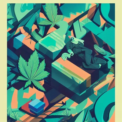 Prompt: poster art for berner, runtz, miami, graffiti, geometric 3 d shapes, tones of blue and green, marbling, marijuana, smoke : 5 by sachin teng x supreme x cookies, trending on artstation : 5