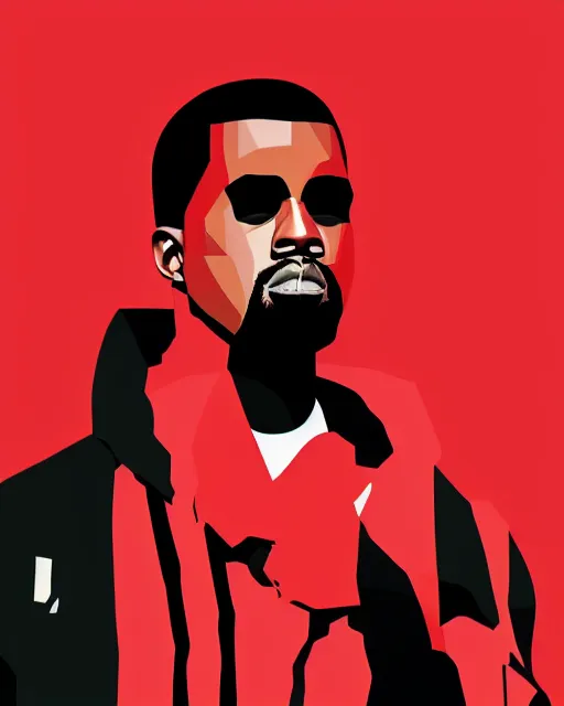 Image similar to Malika Favre minimalist vector digital illustration of Kanye West on red background