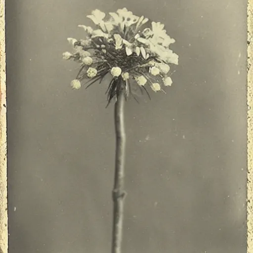 Prompt: edwardian photograph of a strange flower, beautiful, very grainy, slightly blurry, 1900s, 1910s