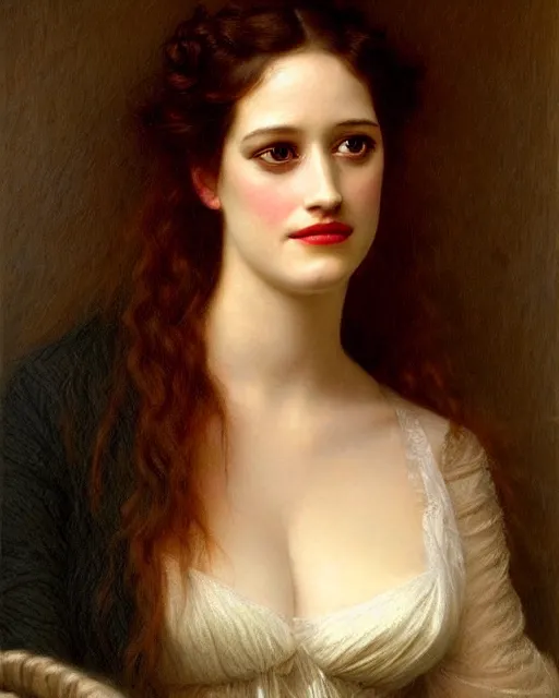 Image similar to portrait en buste of eva green kat dennings by Hughes Merle, by Pierre Auguste Cot, perfectly detailed eyes, realistic fabric, abundant detail