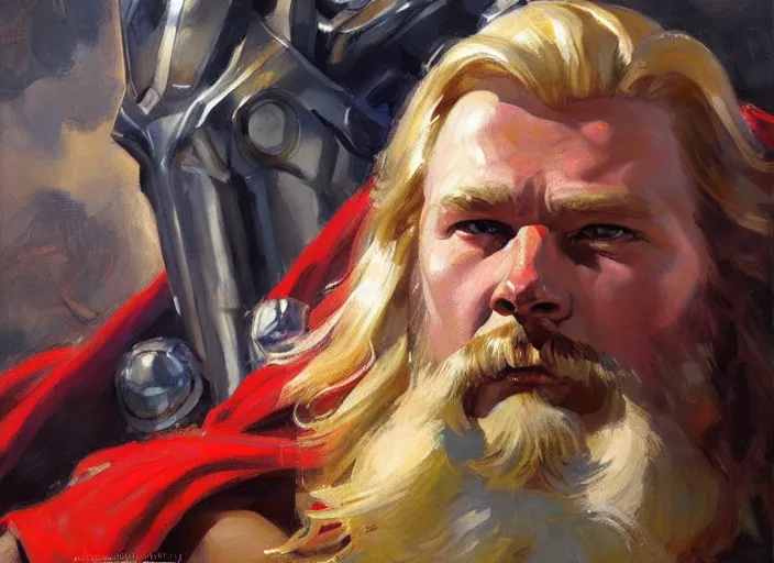 Image similar to a highly detailed beautiful portrait of thor, by gregory manchess, james gurney, james jean