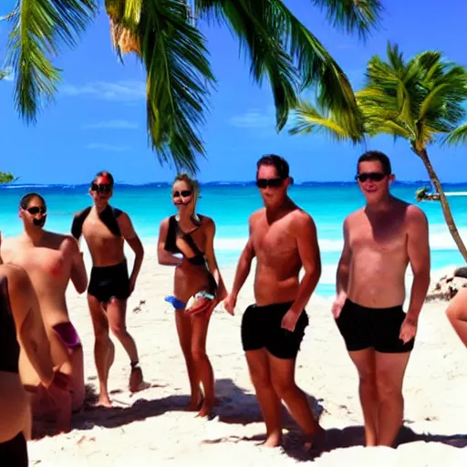 Image similar to martians enjoying the beach in punta cana, noon, sunny day, party atmosphere,