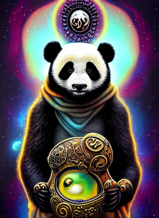 Prompt: cosmic lovecraft peasant panda portrait, pixar style, by tristan eaton stanley artgerm and tom bagshaw.