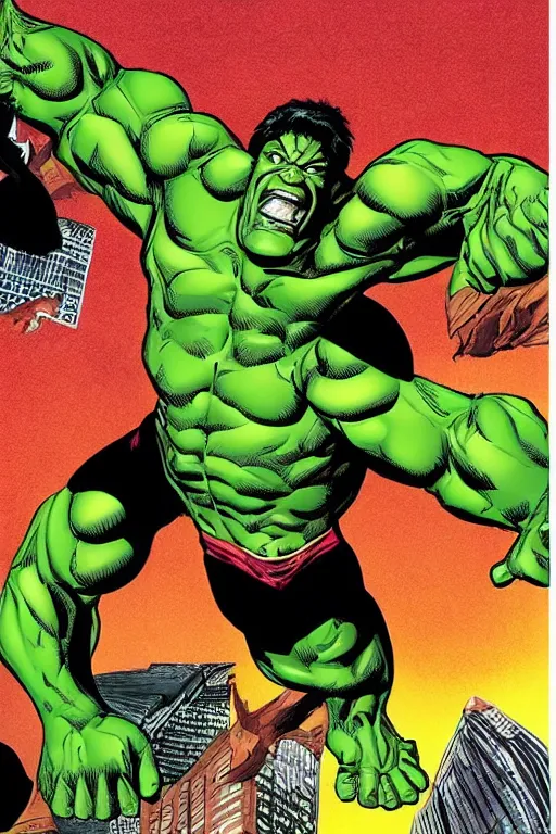 Image similar to eddie murphy as the hulk, full body, vector image, comic books style, very detailed, by jim lee, by todd mcfarlane, by rob liefeld