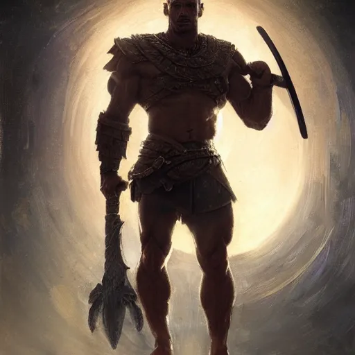 Image similar to handsome portrait of a spartan guy bodybuilder posing, radiant light, caustics, war hero, breath of the wild, by gaston bussiere, bayard wu, greg rutkowski, giger, maxim verehin