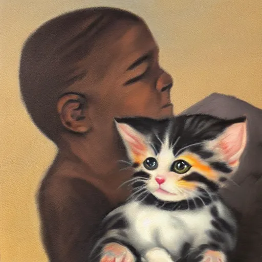 Image similar to painting of cute kitten with the body of a black man