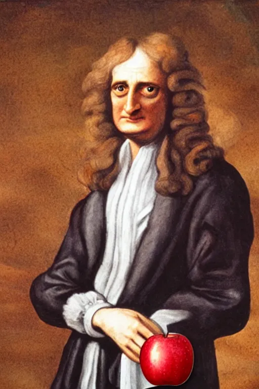 Image similar to isaac newton holding an apple, collage