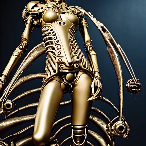 Prompt: still frame from Prometheus movie by Makoto Aida, biomechanical vespa angel gynoid, metal couture by neri oxmn and Guo pei, editorial by Malczewski and by Caravaggio