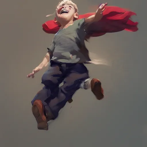 Prompt: Expressive painting of a happy boy flying through the air, digital art by Krenz Cushart, trending on artstation