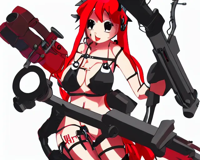 Image similar to yoko littner from Gurren Lagann anime aiming an anti material rifle on top of a mech, Studio Trigger, Anime, HD, clean linework, trending on Artstation, by Kuvshinov Ilya, by lariennechan, by Yenkoes