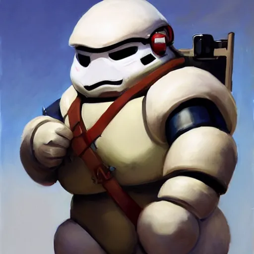 Image similar to greg manchess portrait painting of armored stay puft marshmallowman as overwatch character, medium shot, asymmetrical, profile picture, organic painting, sunny day, matte painting, bold shapes, hard edges, street art, trending on artstation, by huang guangjian and gil elvgren and sachin teng