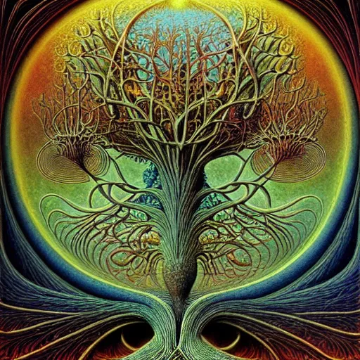 Image similar to tree of life by roger dean and andrew ferez, art forms of nature by ernst haeckel, divine chaos engine, symbolist, visionary, art nouveau, botanical fractal structures, organic, detailed, realistic, surreality