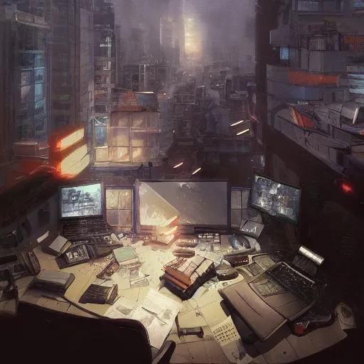 Prompt: hacking, editing code, vs studio, by scott umingaby takehiko inoue and kim jung gi and hiroya oku by thomas kinkade and greg rutkowski and ilyaku trending on artstation, trending on deviantart,
