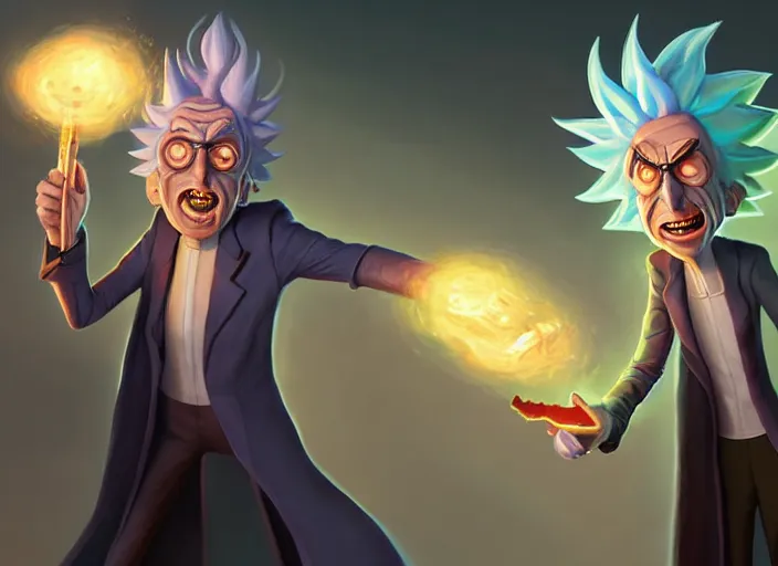 Prompt: rick sanchez from rick and morty as a wizened sorcerer, digital painting by dan volbert and mandy jurgens and deiv calviz and lim chuan shin