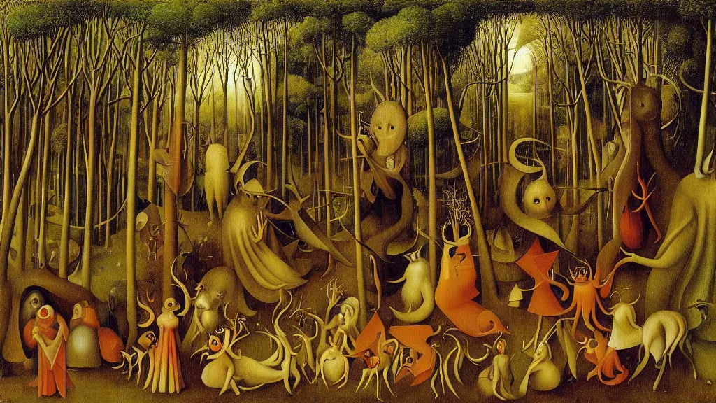 Prompt: a beautiful digital painting digital render of a forest full of strange creatures. remedios varo. hieronymus bosch. johfra bosschart