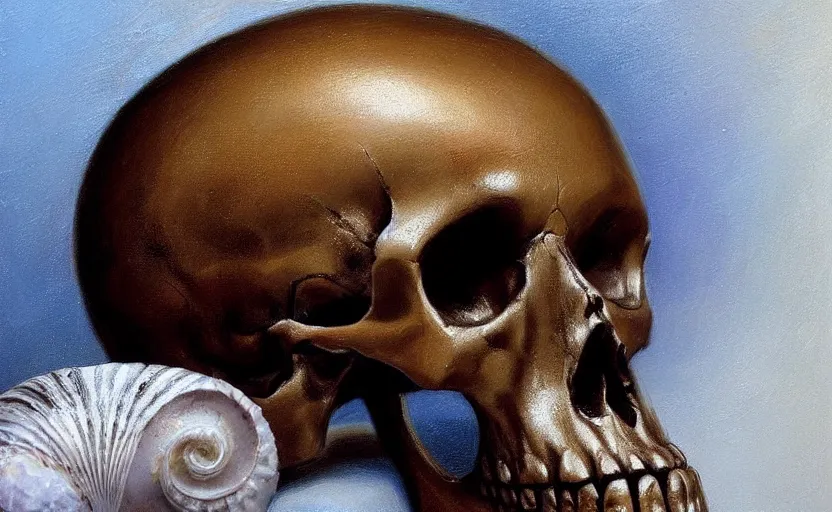 Image similar to Skull made of beautiful alchemy seashell. By Konstantin Razumov, highly detailded