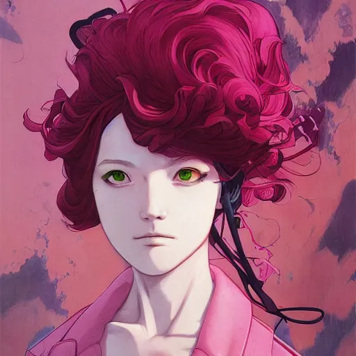 Image similar to prompt : stealthy rogue pink character portrait soft light painted by james jean and katsuhiro otomo and erik jones, inspired by evangeleon anime, smooth face feature, intricate oil painting, high detail illustration, sharp high detail, manga and anime 1 9 9 9