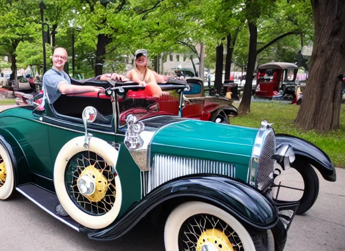 Image similar to touring chicago in a 1 9 3 0 model a ford hot rod, lowbrow style by jasmine becket - griffith and danny flynn