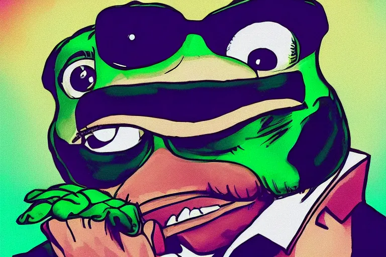 pepe the frog in a tony montana costume drinking | Stable Diffusion ...