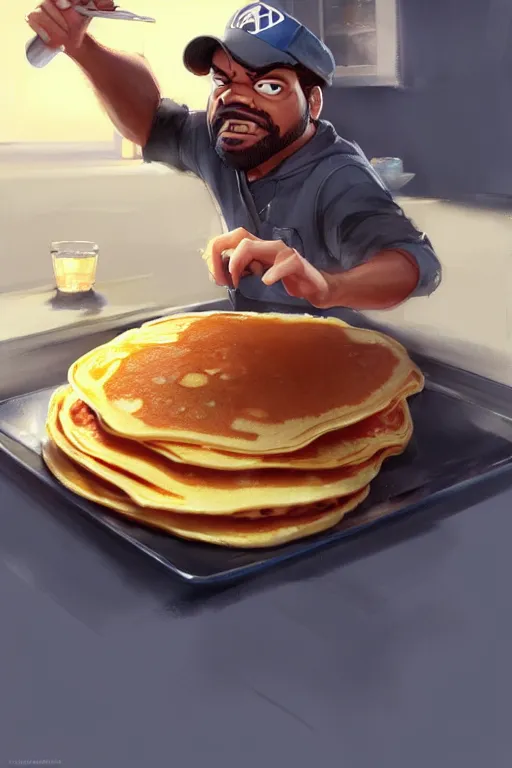 Image similar to ice cube cooking pancakes animation pixar style, by magali villeneuve, artgerm, jeremy lipkin and michael garmash, rob rey and kentaro miura style, golden ratio, trending on art station