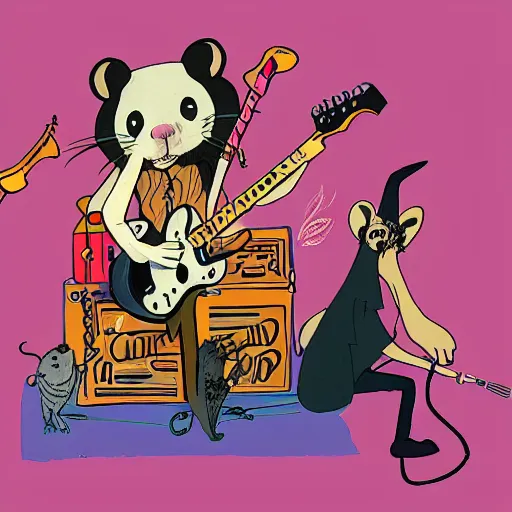 Image similar to rats playing in a rock band inspired by the beatles, slice of life, ghibli and disney animation, 7 0 s art by ken anderson and mel shaw,