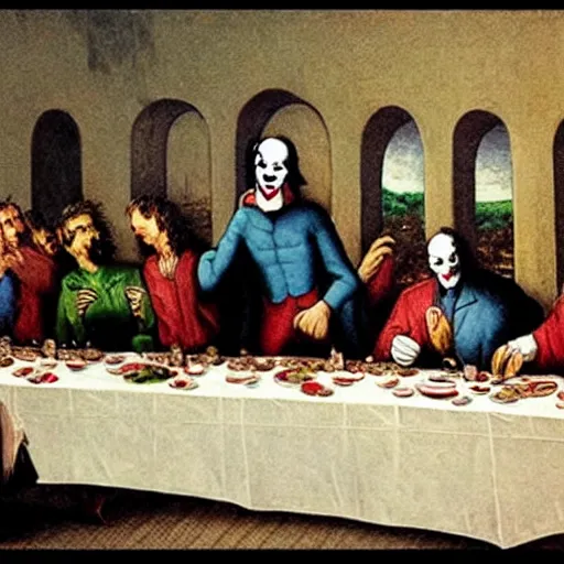 Prompt: the joker at the last supper