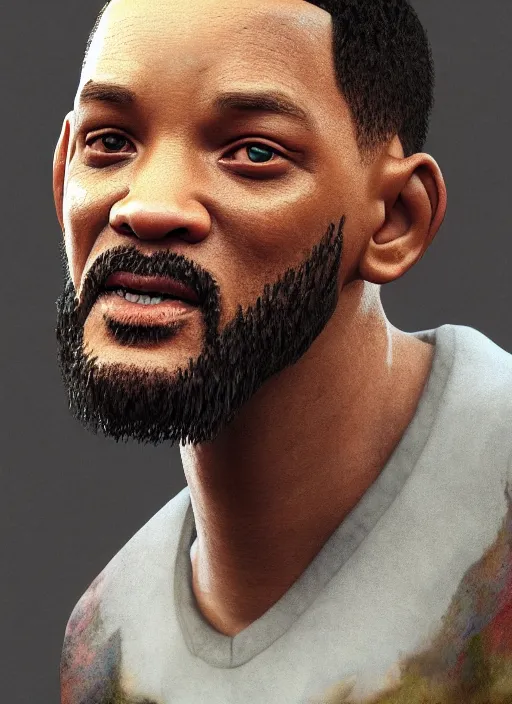 Prompt: portrait of will smith as a rock, au naturel, hyper detailed, digital art, trending in artstation, cinematic lighting, studio quality, smooth render, unreal engine 5 rendered, octane rendered, art style by klimt and nixeu and ian sprigger and wlop and krenz cushart