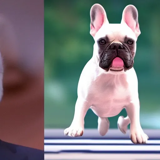 Image similar to A white french bulldog as the president of the united states, running for reelection for the year 2024, 8k hdr movie still, dynamic lighting, detailed