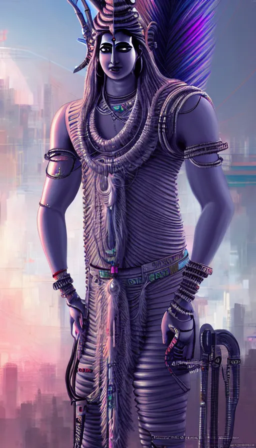 Prompt: indian god shiva, cyberpunk art by kuno veeber, cgsociety, computer art, ultra detailed, futuristic, anime aesthetic
