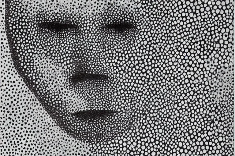 Image similar to face made out of mist, faceless people dark, dots, drip, stipple, pointillism, technical, abstract, minimal, style of francis bacon, asymmetry, pulled apart, cloak, hooded figure, made of dots, abstract, balaclava