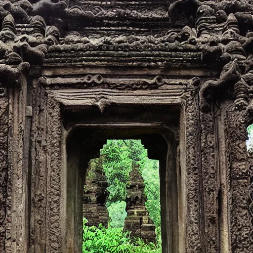 Prompt: candi bentar, javanese split gateway. separate halves. fantasy concept art. overgrown, mossy, cracked and worn