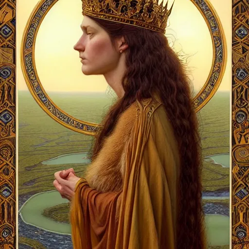 Image similar to highly detailed portrait of a majestic lioness queen in the form of a beautiful woman. d & d, art by donato giancola and edmund leighton and wes anderson. trending on artstation, intricate details, energetic composition, golden ratio, concept art, illustration, elegant art, global illuminaition