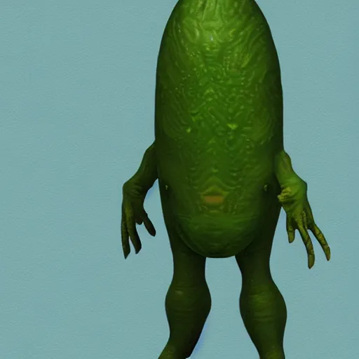 Image similar to a character concept art of an alien that looks like a pickle