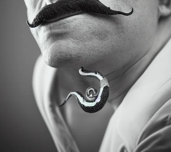 Image similar to a portrait of snake with mustache. intricate. lifelike. soft light. sony a 7 r iv 5 5 mm. cinematic post - processing