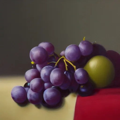 Prompt: cats pondering grapes, still life painting, artstation