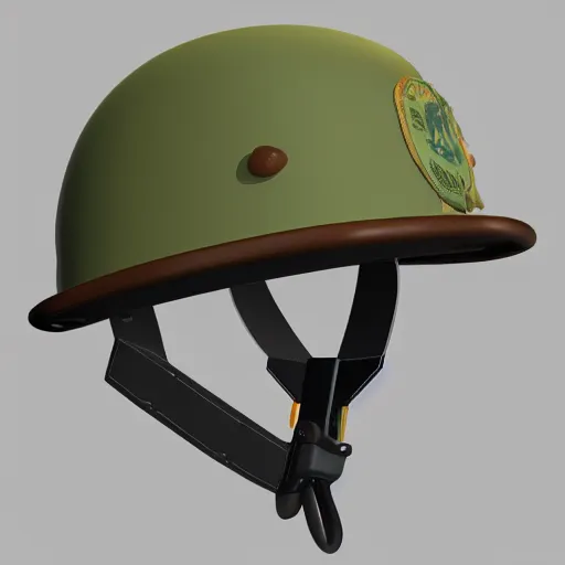 Prompt: 1969 US Army Helmet, 3d model, jungle on fire in the background, 8k, 3d render