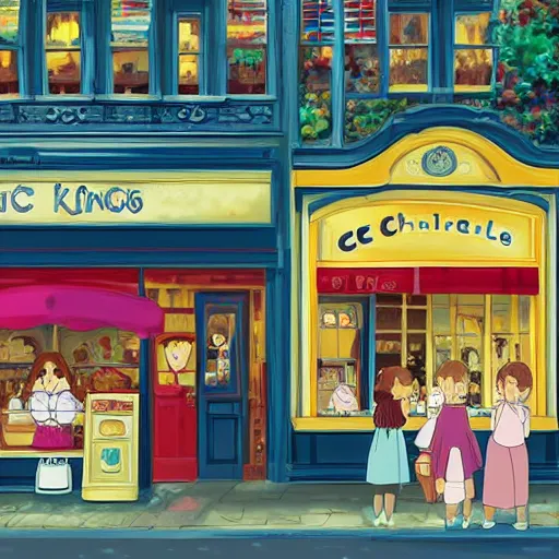 Prompt: ice cream shop with a king charles spaniel, digital art by studio ghibli, lilia alvarado