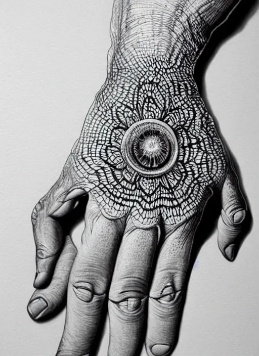 Image similar to hand art jinjo ito hyperrealism, intricate detailed