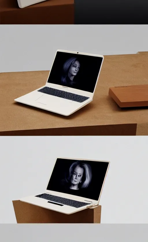 Prompt: a stylish laptop ; designed by marc newsom, zaha hadid, blonde, joseph and joseph, dieter rams ; natural materials ; industrial design ; behance ; le manoosh ; pinterest ; if design award ; reddot design award