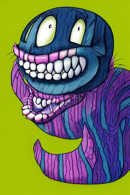 Prompt: cheshire cat, art by brian miller, colorful, illustration, highly detailed, simple, no jagged lines, smooth