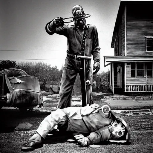 Image similar to fallout codsworth handyman photo in the style of Walker Evans