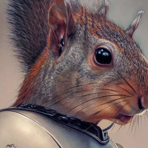 Prompt: squirrel as a realistic fantasy knight, closeup portrait art by donato giancola and greg rutkowski, realistic face, digital art, trending on artstation, symmetry!!, no helmet