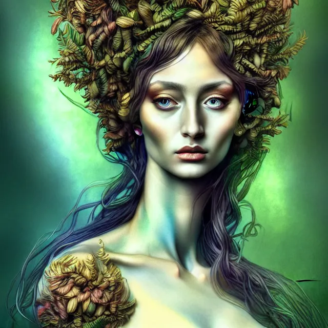 Prompt: portrait, attractive mutant dryad, digital tempera and pastels, dramatic lighting, extremely high detail, pen and ink, intricate illustration, by salvador dali, artstation, wlop, pixiv
