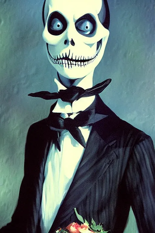 Image similar to highly detailed painting of jack skellington painted by edouard manet