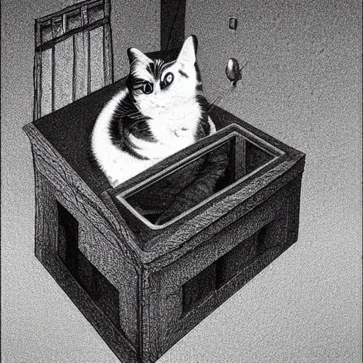 Prompt: surreal image of schrodinger's cat,