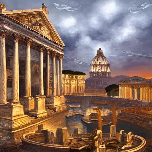 Image similar to an accurate depiction of the city of rome in its prime while people are walking around in the city, highly intricate detailed, light and shadow effects, intricate, highly detailed, digital painting, art station, concept art, smooth, sharp focus, illustration, advanced digital art, atmospheric lighting, detailed face, 8 k, hq